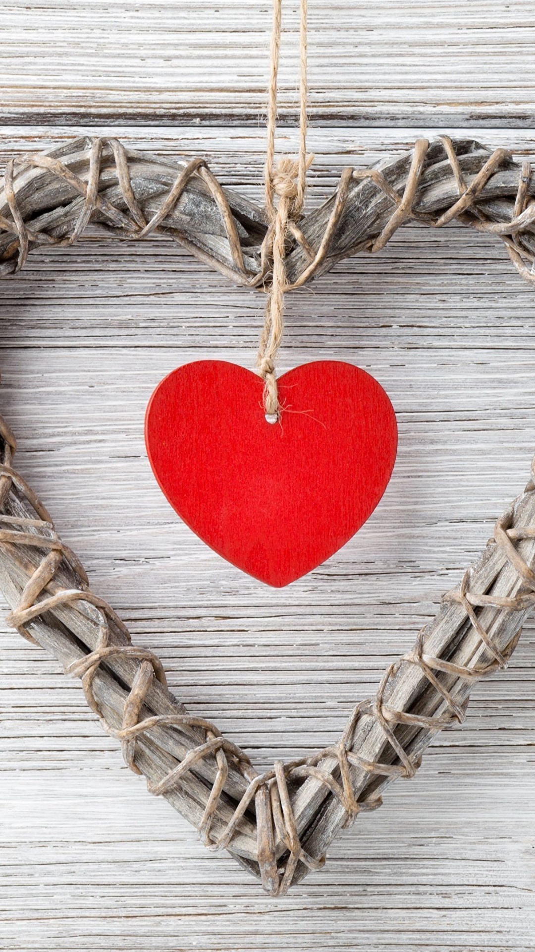 Обои сердце, любовь, древесина, прут, День Святого Валентина в разрешении 1080x1920