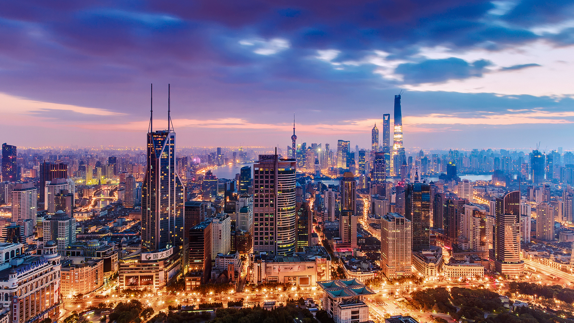 Обои Шанхайская Башня, город, городской пейзаж, городской район, метрополия в разрешении 1920x1080