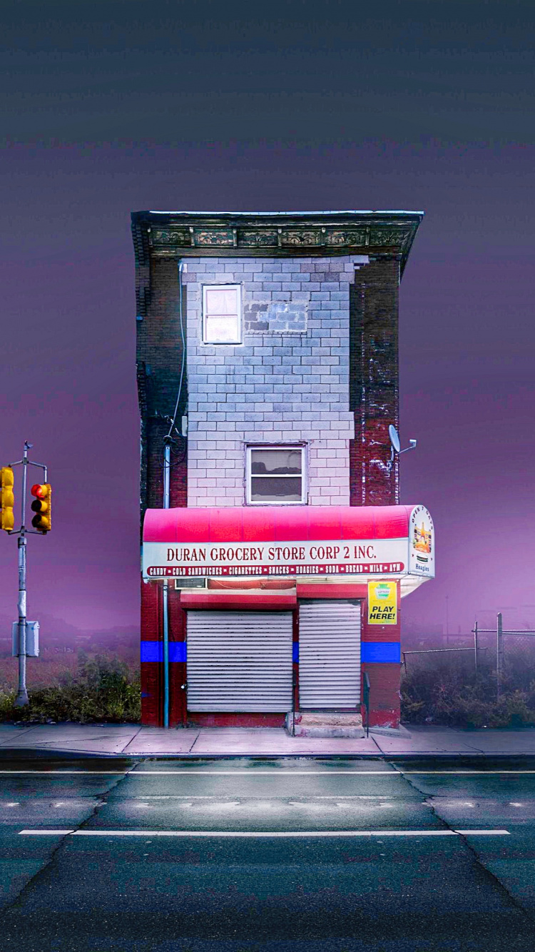 Обои ориентир, пурпур, дорожное покрытие, асфальт, автомобильное освещение в разрешении 750x1334