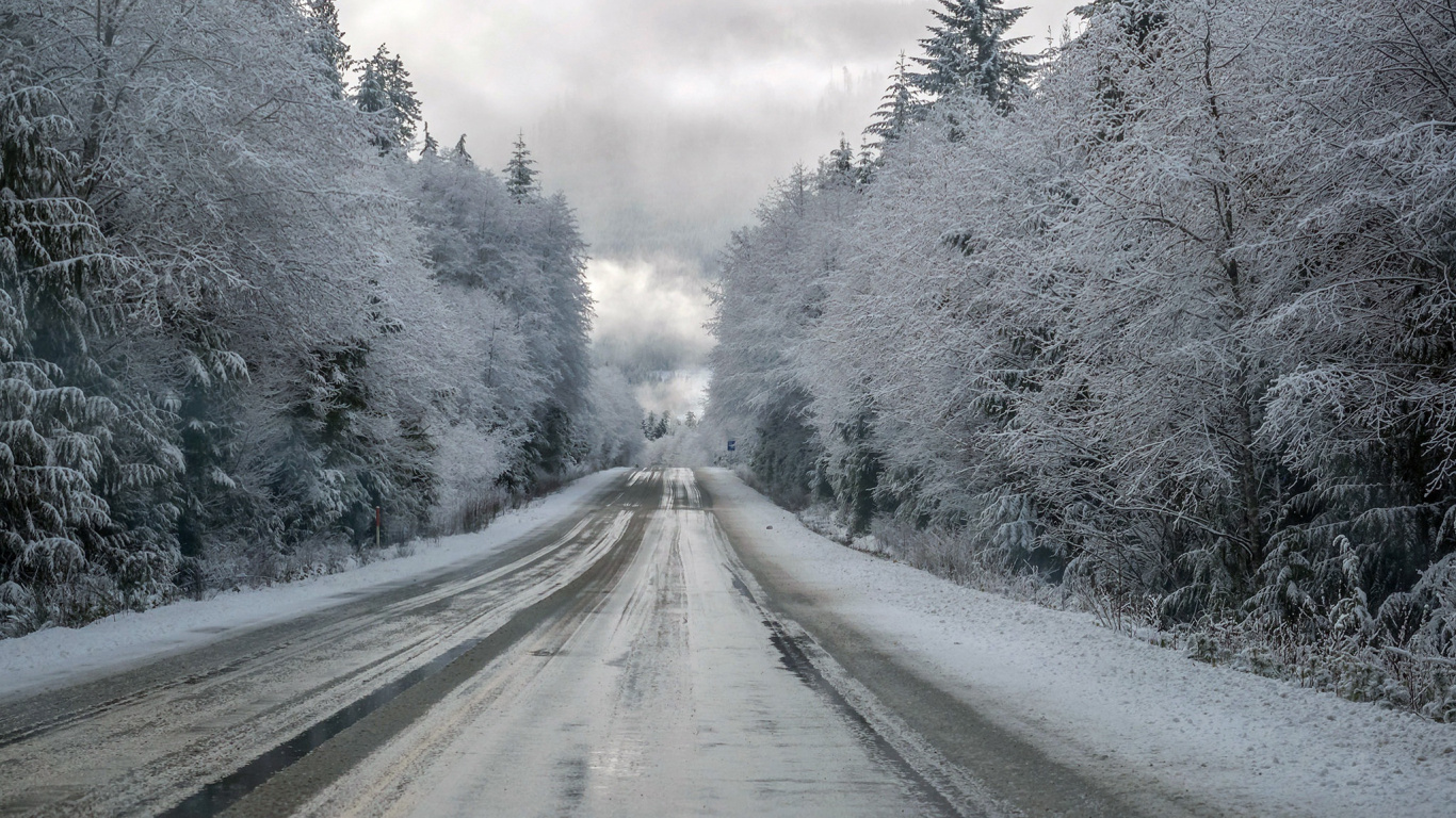 Обои снег дорога, снег, зима, дерево, замораживание в разрешении 1366x768