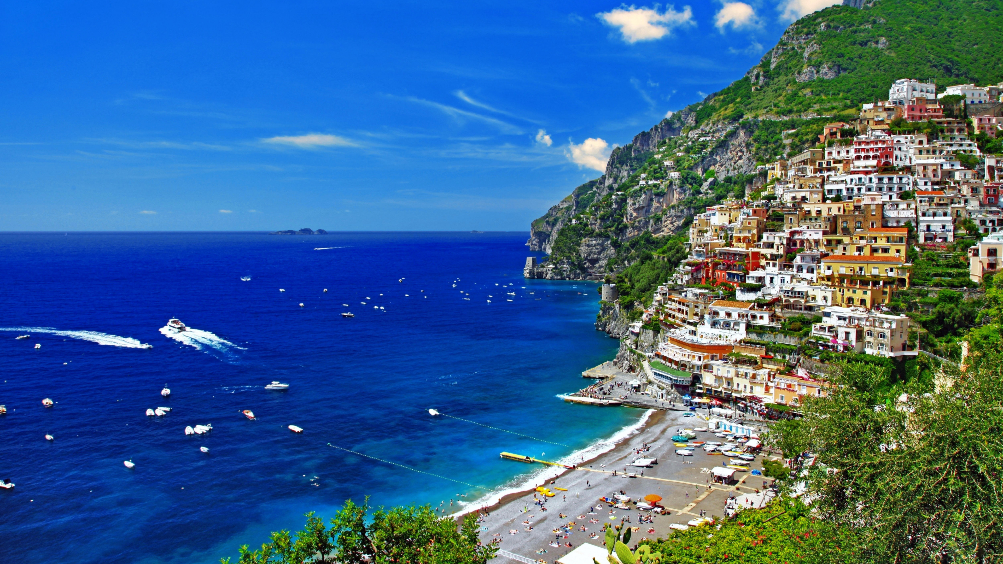 Обои Позитано, побережье, море, прибрежные и океанические рельефы, мыс в разрешении 3840x2160