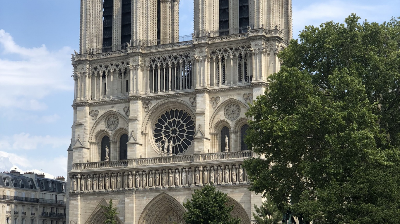 Обои НотрДам де Пари, Cathdrale Нотр-Дам-де-Пари, Пон-Нотр-Дам, Пон-о Изменение, маленький мост в разрешении 1366x768