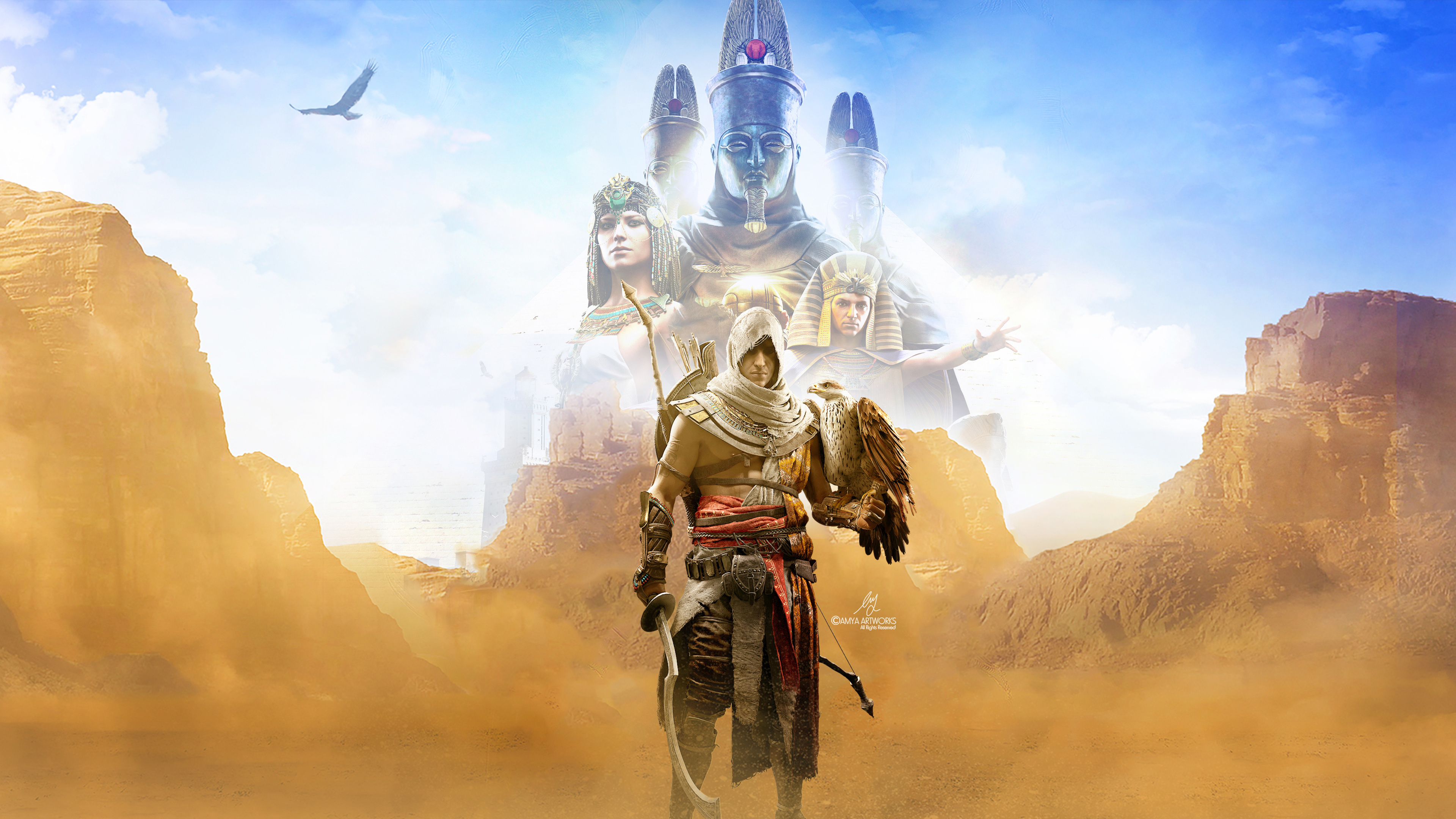 Обои assassins creed origins, Assassins Creed Odyssey, мифология, пустыня, пейзаж в разрешении 3840x2160