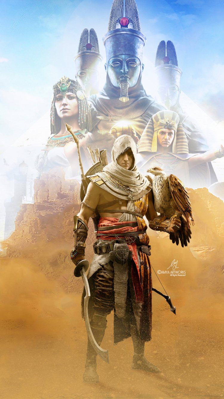 Обои assassins creed origins, Assassins Creed Odyssey, мифология, пустыня, пейзаж в разрешении 750x1334