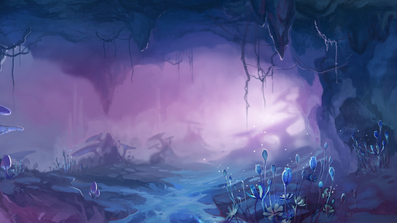 Обои темнота, ролевая игра, экосистема, гриб, атмосфера в разрешении 1366x768