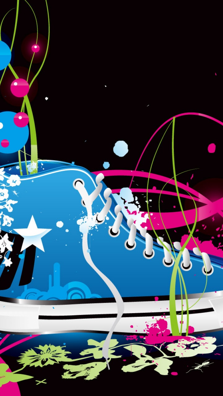 Обои дизайн, кеды, обувь, розовый, космос в разрешении 720x1280