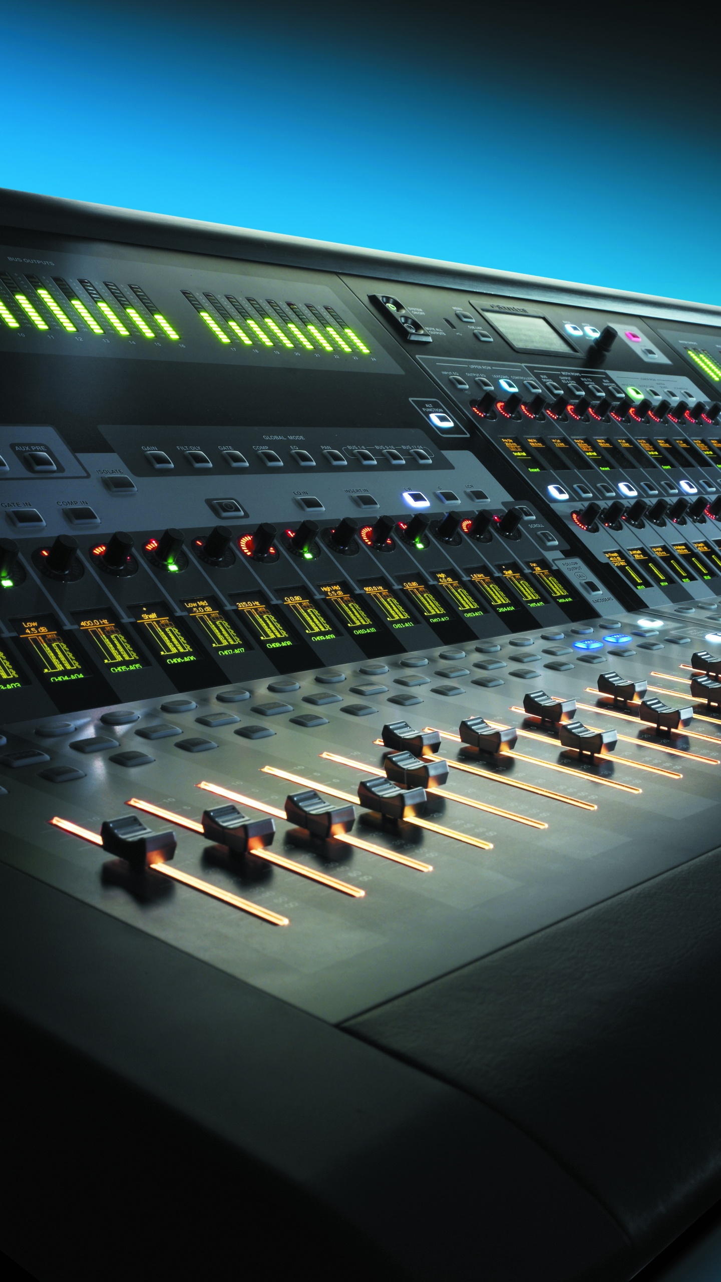 Обои микшерный пульт, студия звукозаписи, звуковое оборудование, технологии, электронный инструмент в разрешении 1440x2560