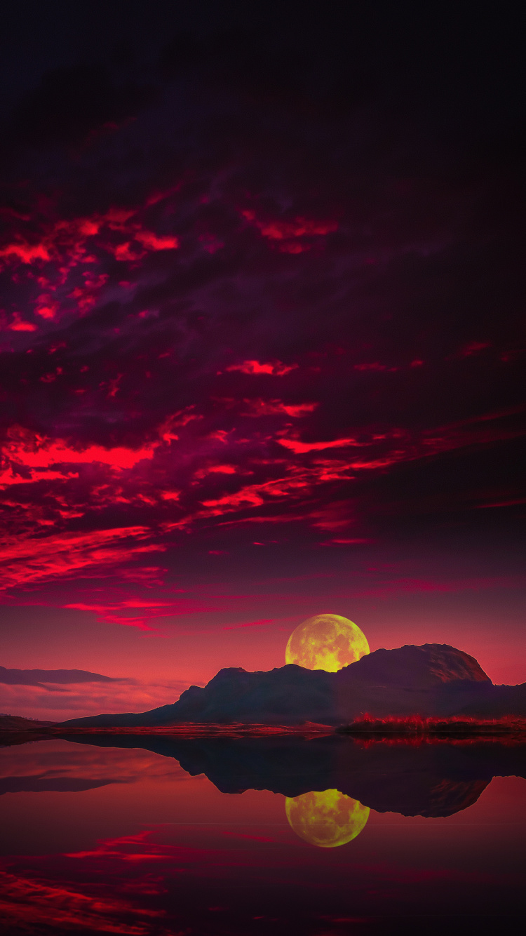 Обои облако, вода, атмосфера, природа, послесвечение в разрешении 750x1334