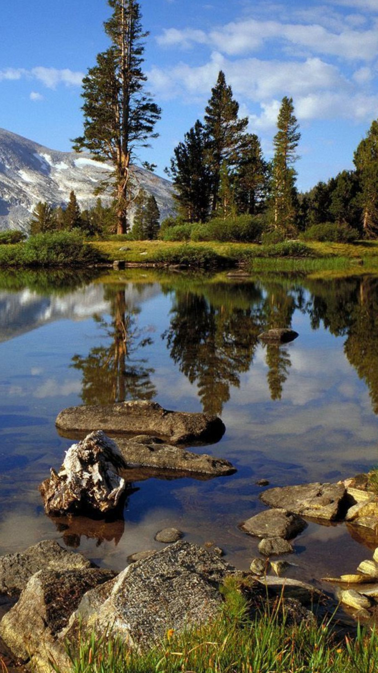 Обои отражение, природа, дикая местность, каровое озеро, озеро в разрешении 750x1334