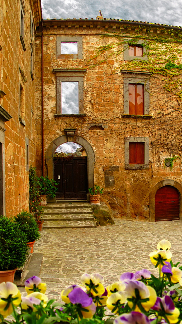 Обои Чивита-ди-Баньореджо, городок, цветок, Хаус, деревня в разрешении 750x1334