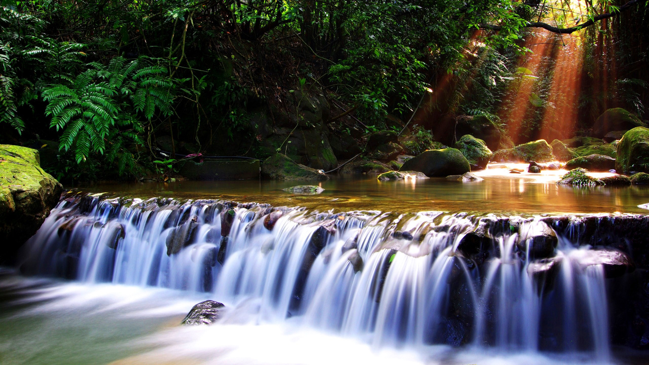 Обои падения воды, водопад, водоем, гидроресурсы, природа в разрешении 1280x720