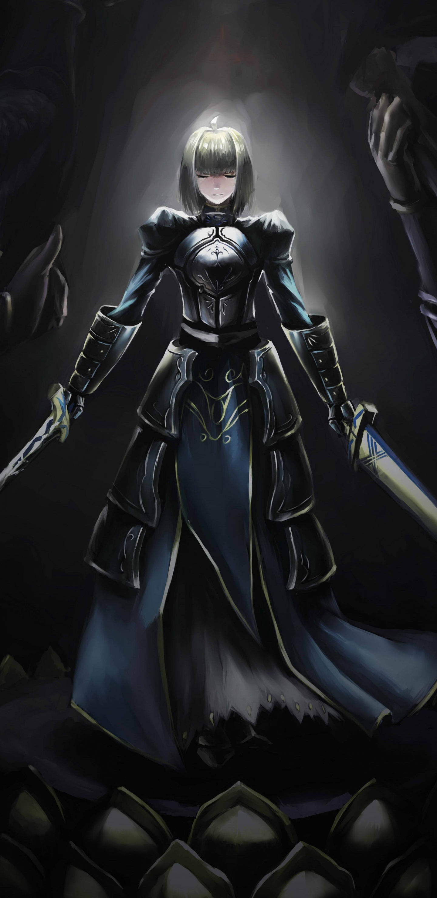 Обои сабля, Fate Zero, аниме, темнота, фигурка в разрешении 1440x2960