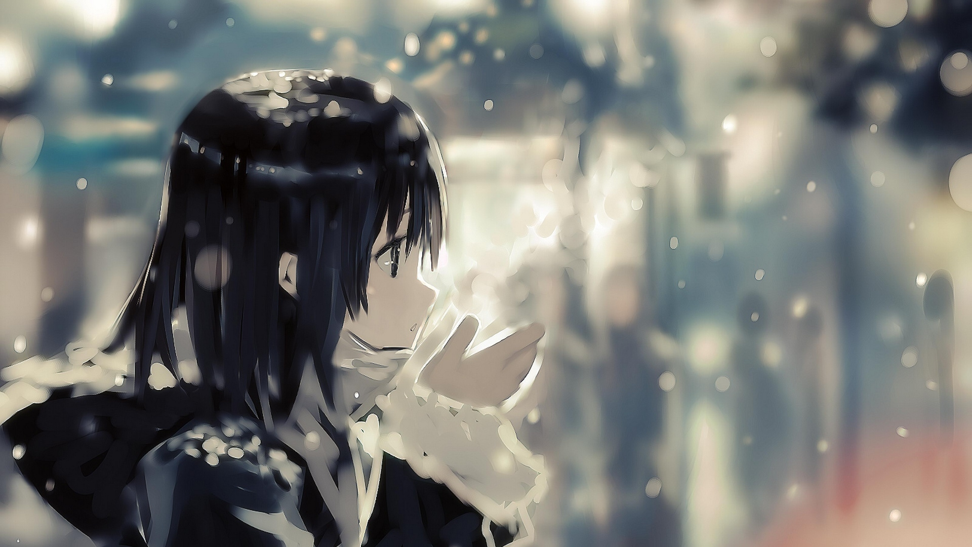 Обои аниме, Манга, иллюстрация, снег, небо в разрешении 1920x1080