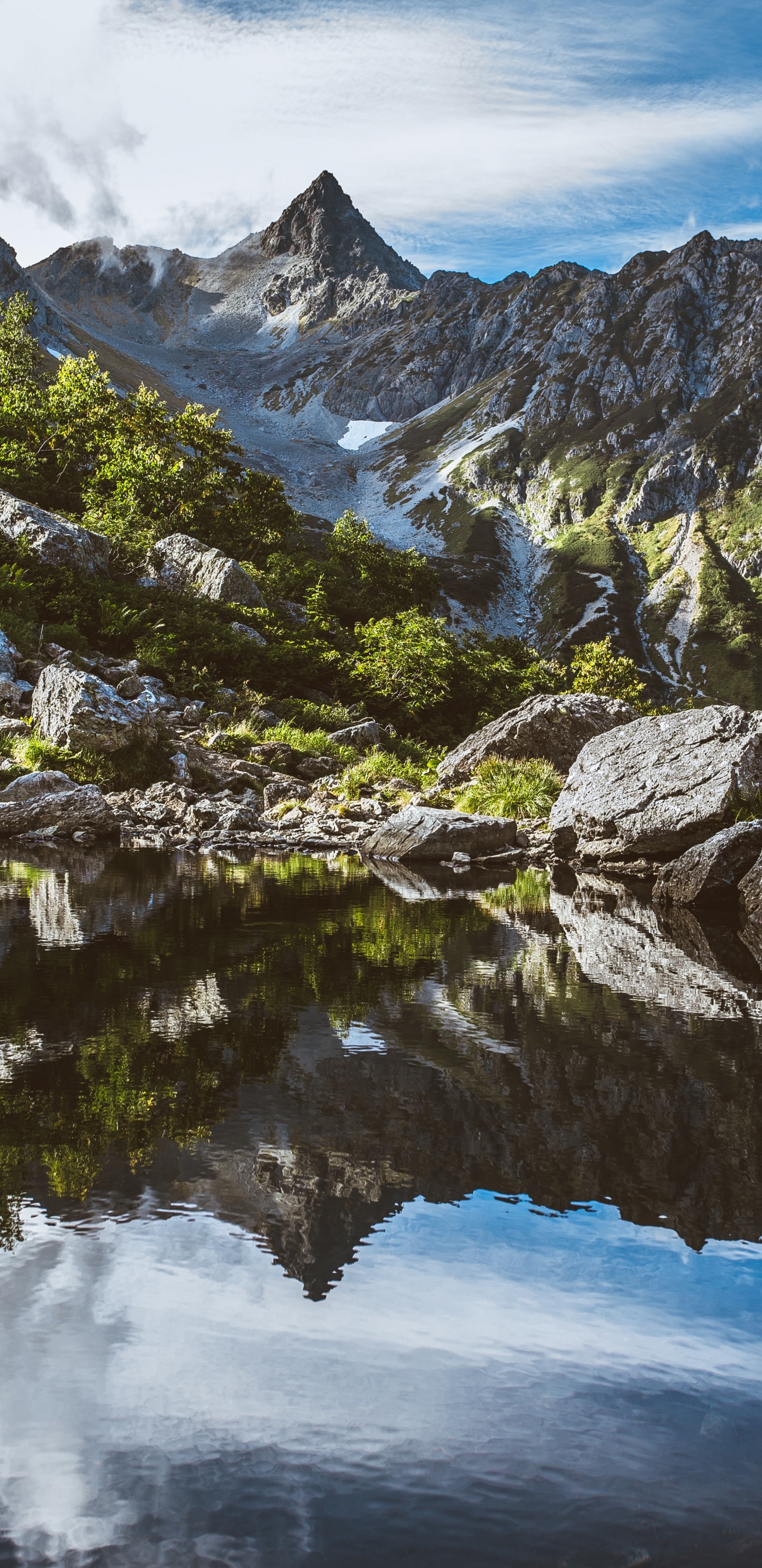 Обои гора, горный хребет, пейзажи гор, Альпы, горный рельеф в разрешении 1440x2960