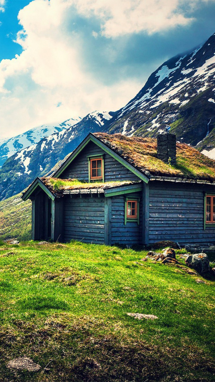 Обои коттедж, гора, хижина, Дом Горы, горной хижине в разрешении 750x1334