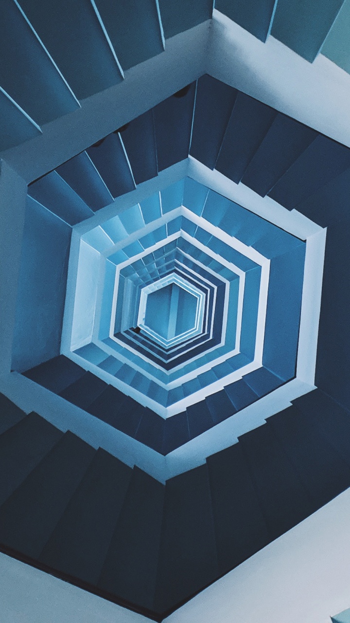 Обои синий, узор, симметрия, дизайн, архитектура в разрешении 720x1280