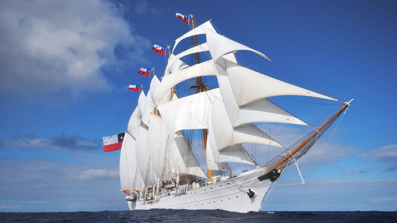 Обои корабль, парусник, высокий корабль, баркентины, лодка в разрешении 1366x768
