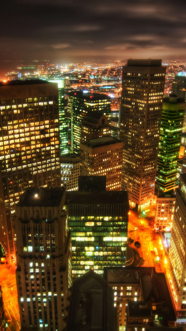 Обои Сан Франциско, ночь, городской пейзаж, город, метрополия в разрешении 750x1334