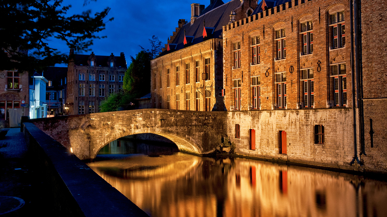 Обои мост, водный путь, вода, канал, отражение в разрешении 1280x720