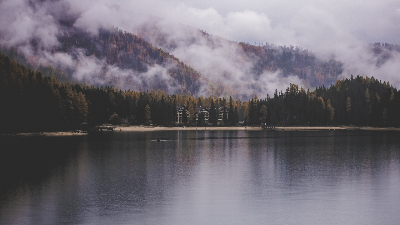 Обои небо, вход, озеро, облако, фьорд в разрешении 1280x720