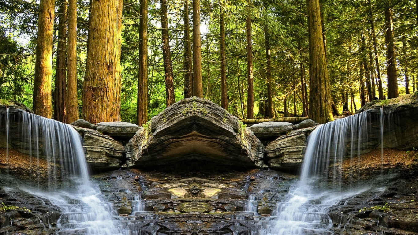 Обои водопад, водоем, природа, вода, природный заповедник в разрешении 1366x768