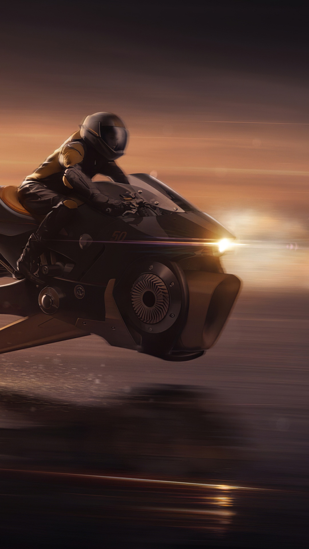 Обои летающий мотоцикл 3d, цифровое искусство, мотоцикл, велосипед, Научная фантастика в разрешении 1080x1920