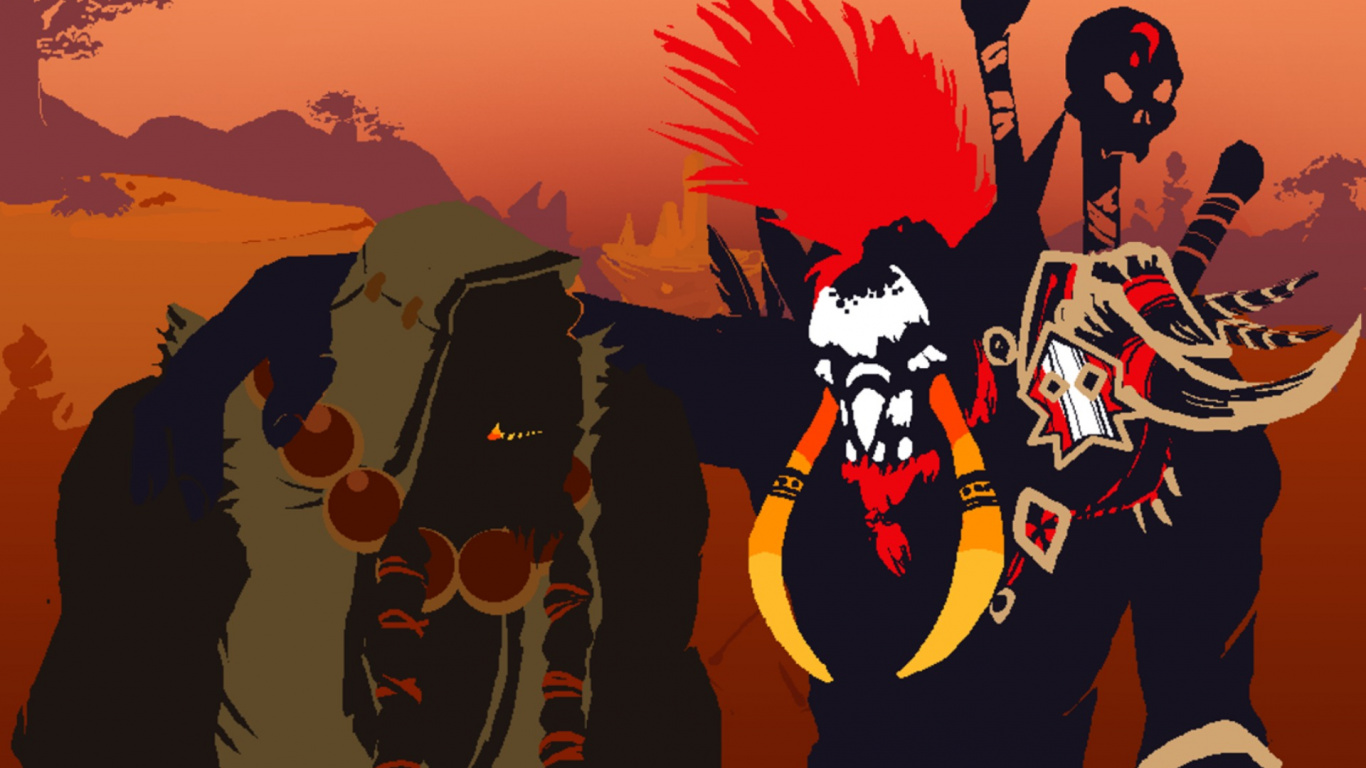 Обои world of warcraft, раб, орк, мультфильм, иллюстрация в разрешении 1366x768