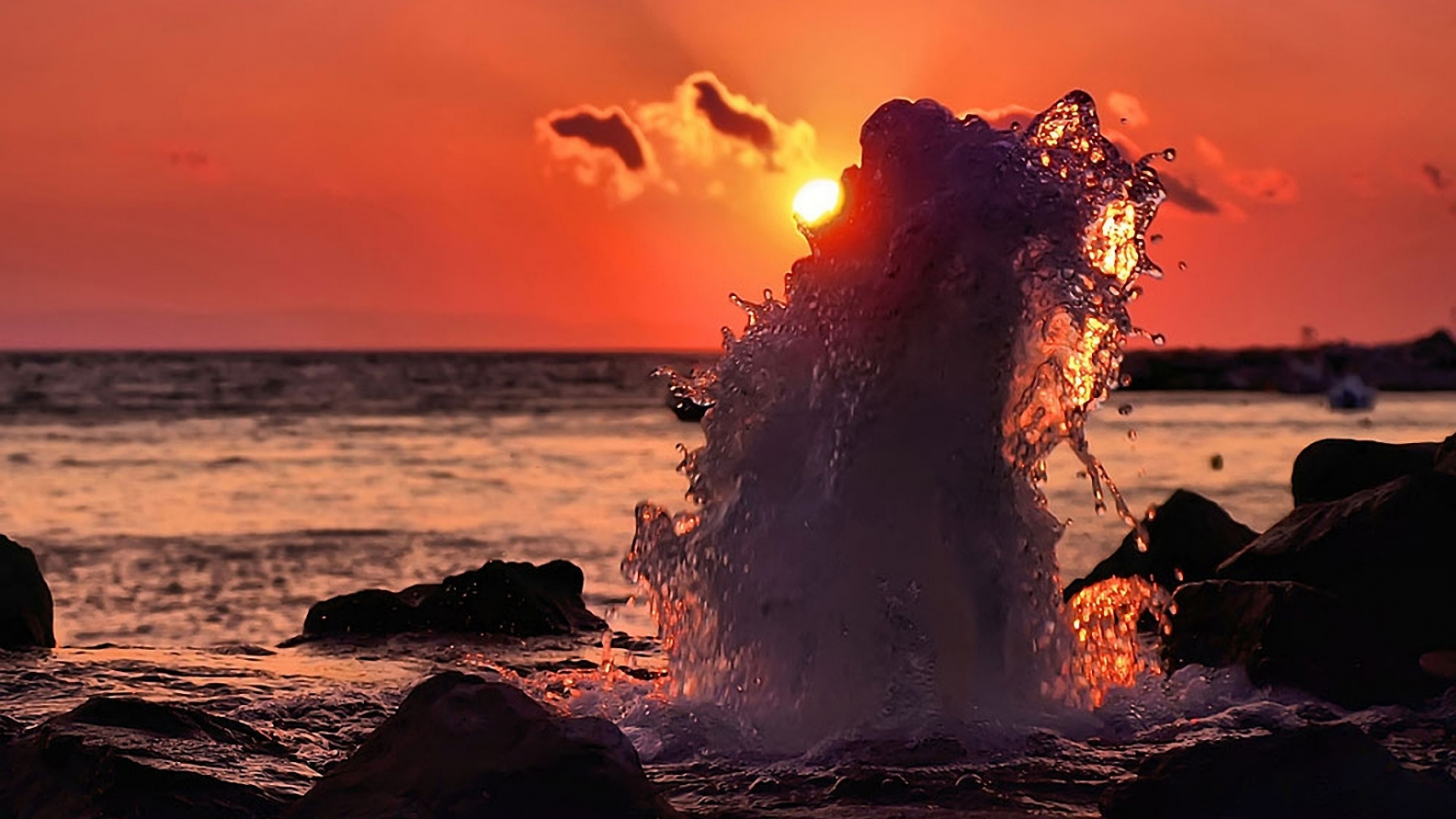 Обои закат, море, океан, горизонт, волна в разрешении 1920x1080