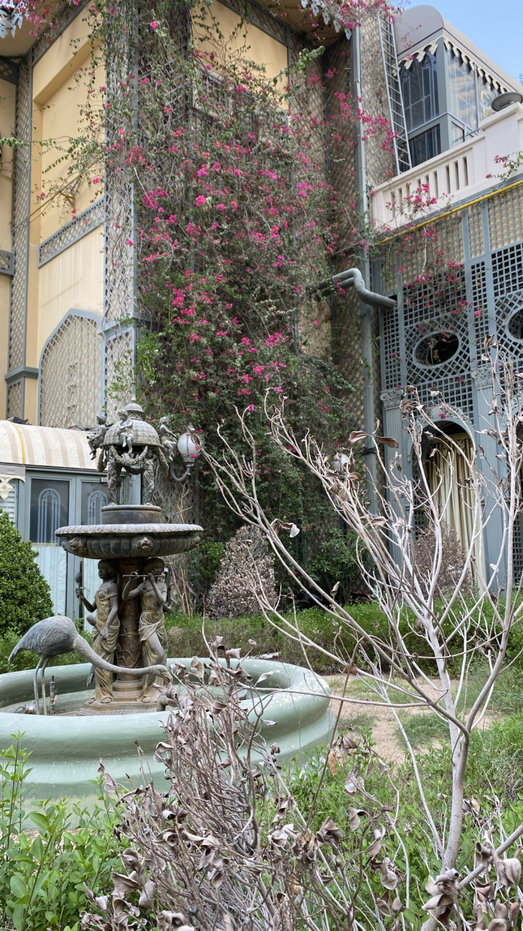 Обои дерево, фонтан, водные элементы, сад, двор в разрешении 750x1334