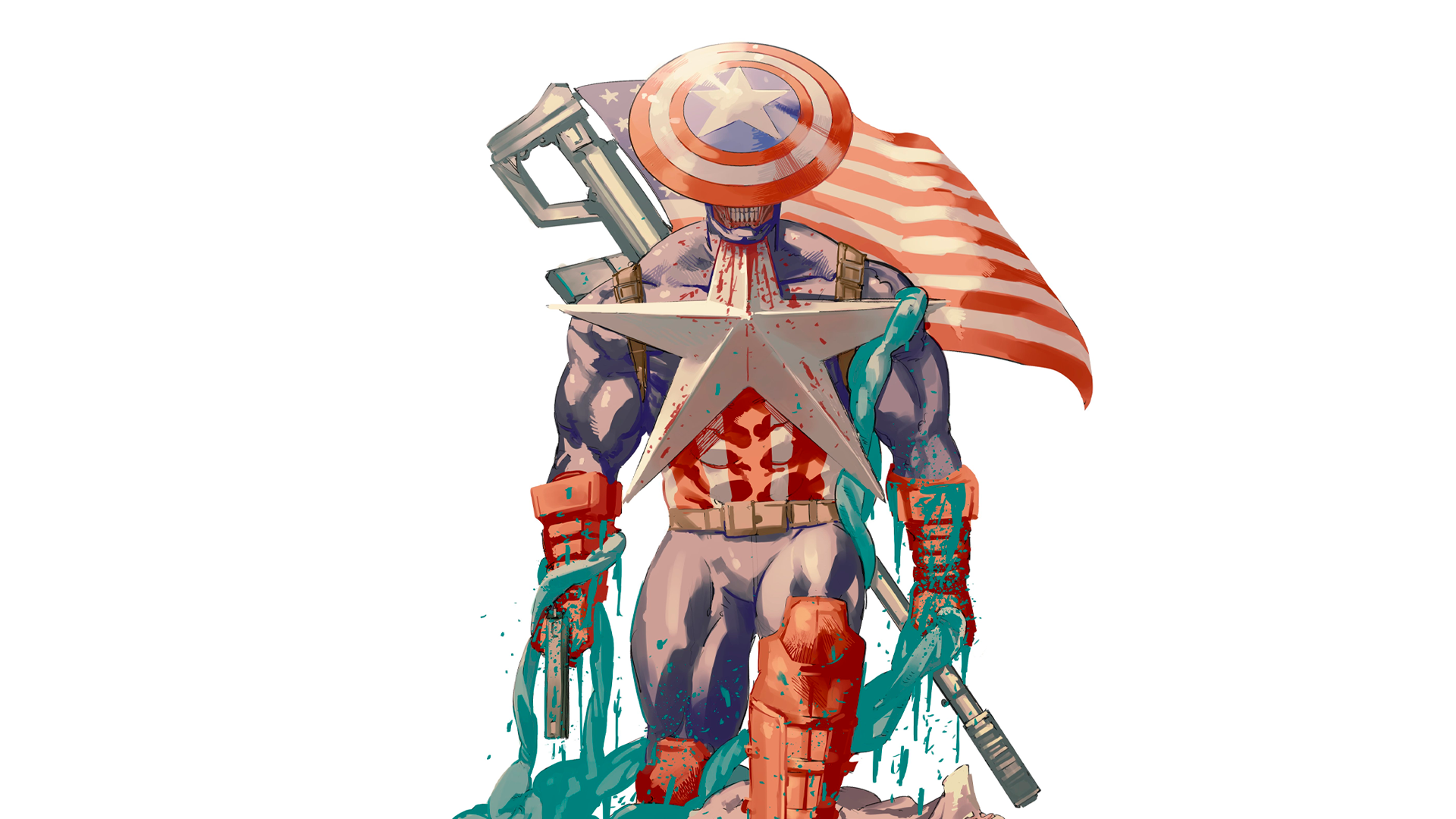 Обои бензопила капитан америка человек, Капитан Америка, бензопила, огненный удар, рукав в разрешении 1920x1080