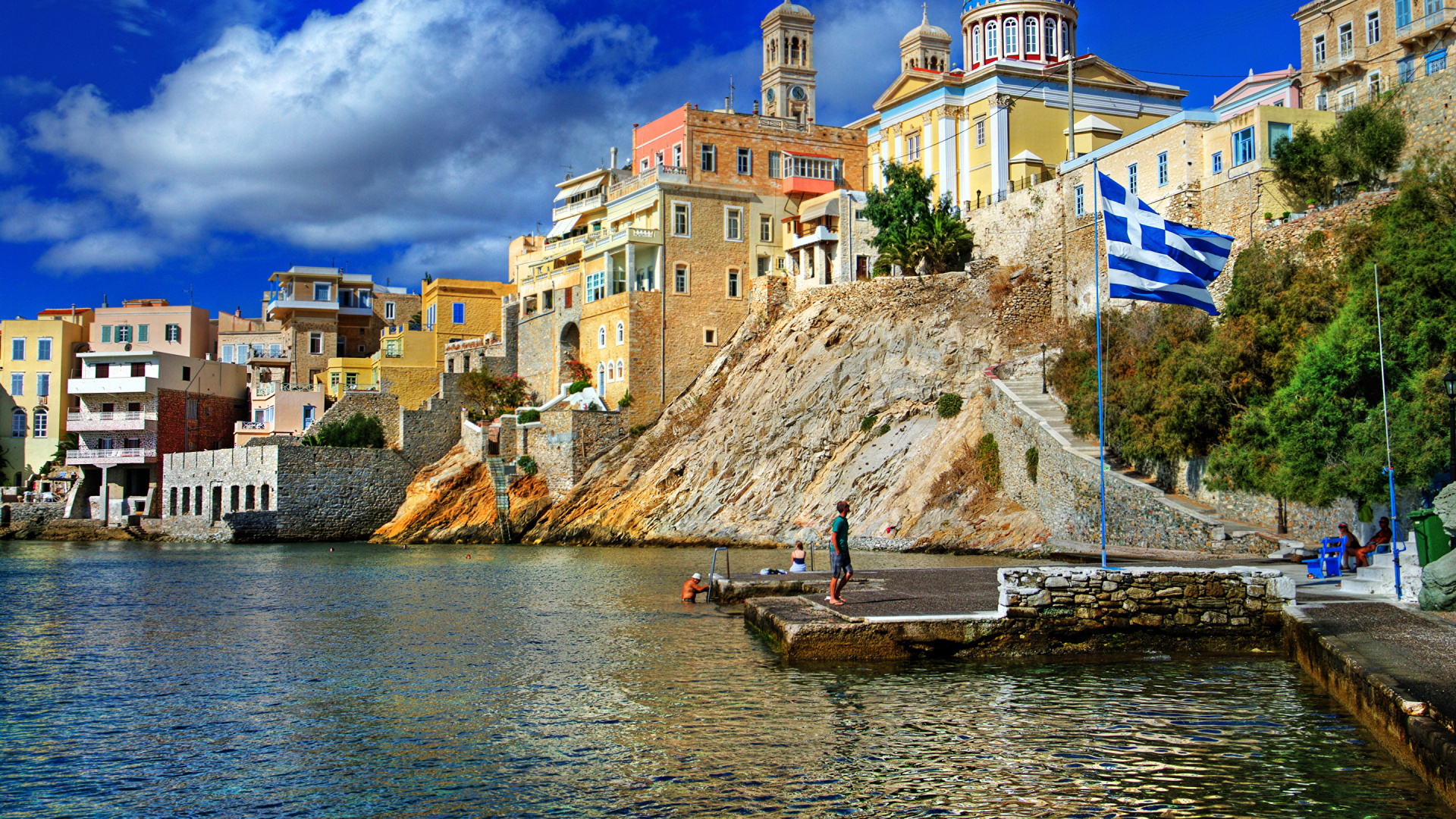 Обои вода, городок, туризм, побережье, водный путь в разрешении 1920x1080