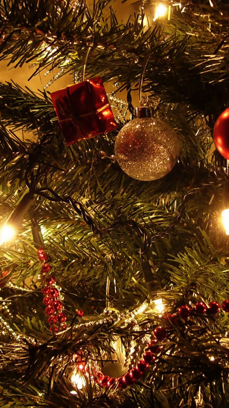 Обои Рождественский день, елка, рождественский орнамент, Рождество, дерево в разрешении 750x1334