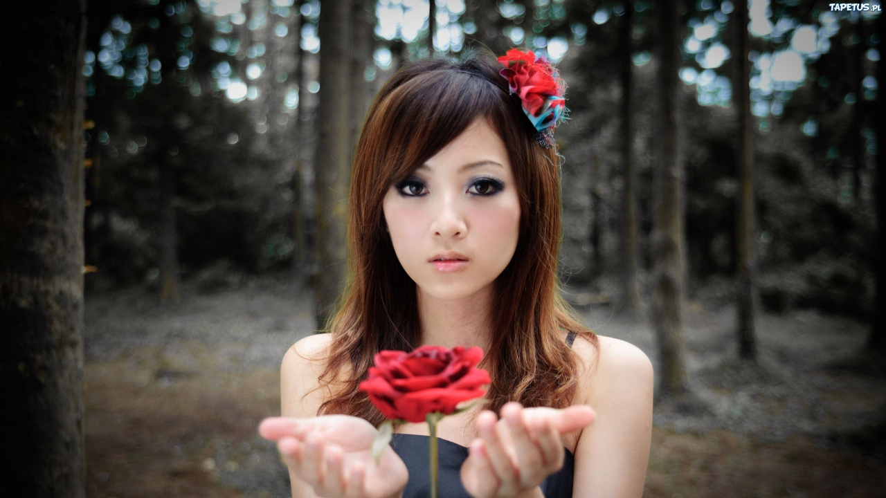 Обои Роза, красный цвет, красота, кожа, длинные волосы в разрешении 1280x720