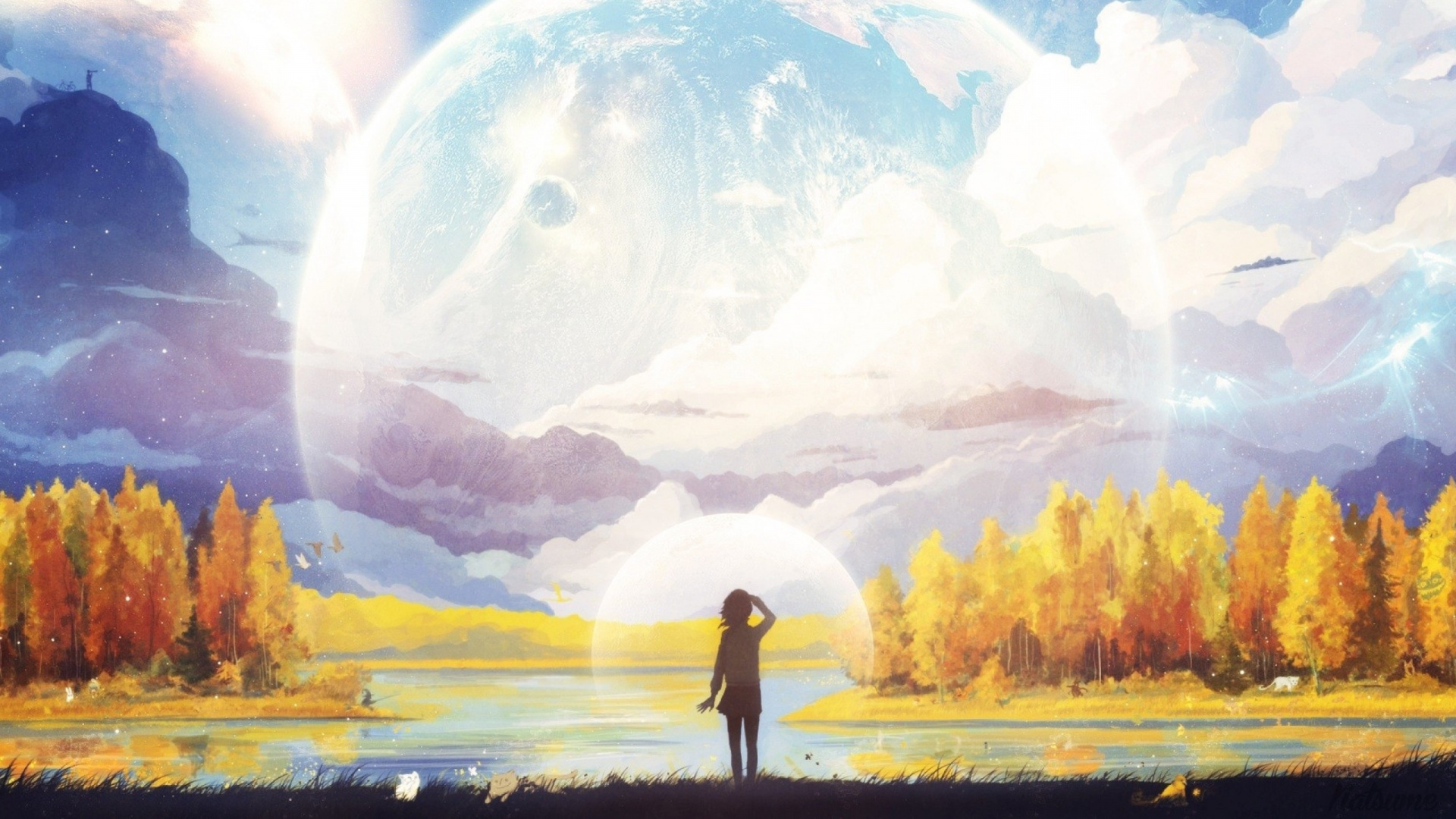 Обои природа, живопись, арт, акварельные краски, атмосфера в разрешении 1920x1080