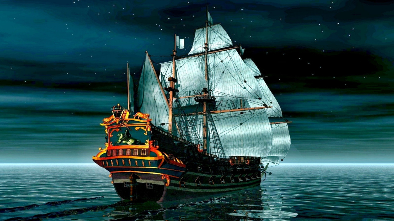 Обои корабль, трюм полный, парусник, галеон, лодка в разрешении 1280x720
