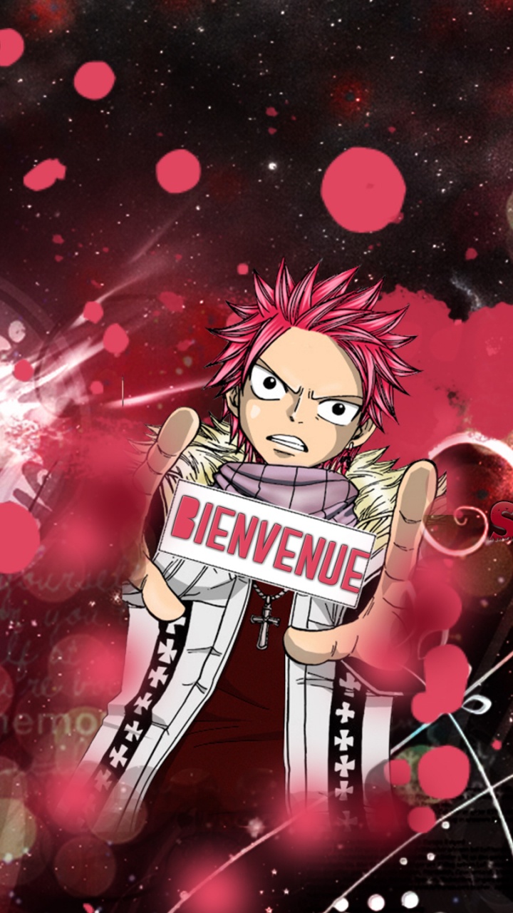 Обои Нацу Драгнил, фейри Тейл, аниме, розовый, арт в разрешении 720x1280