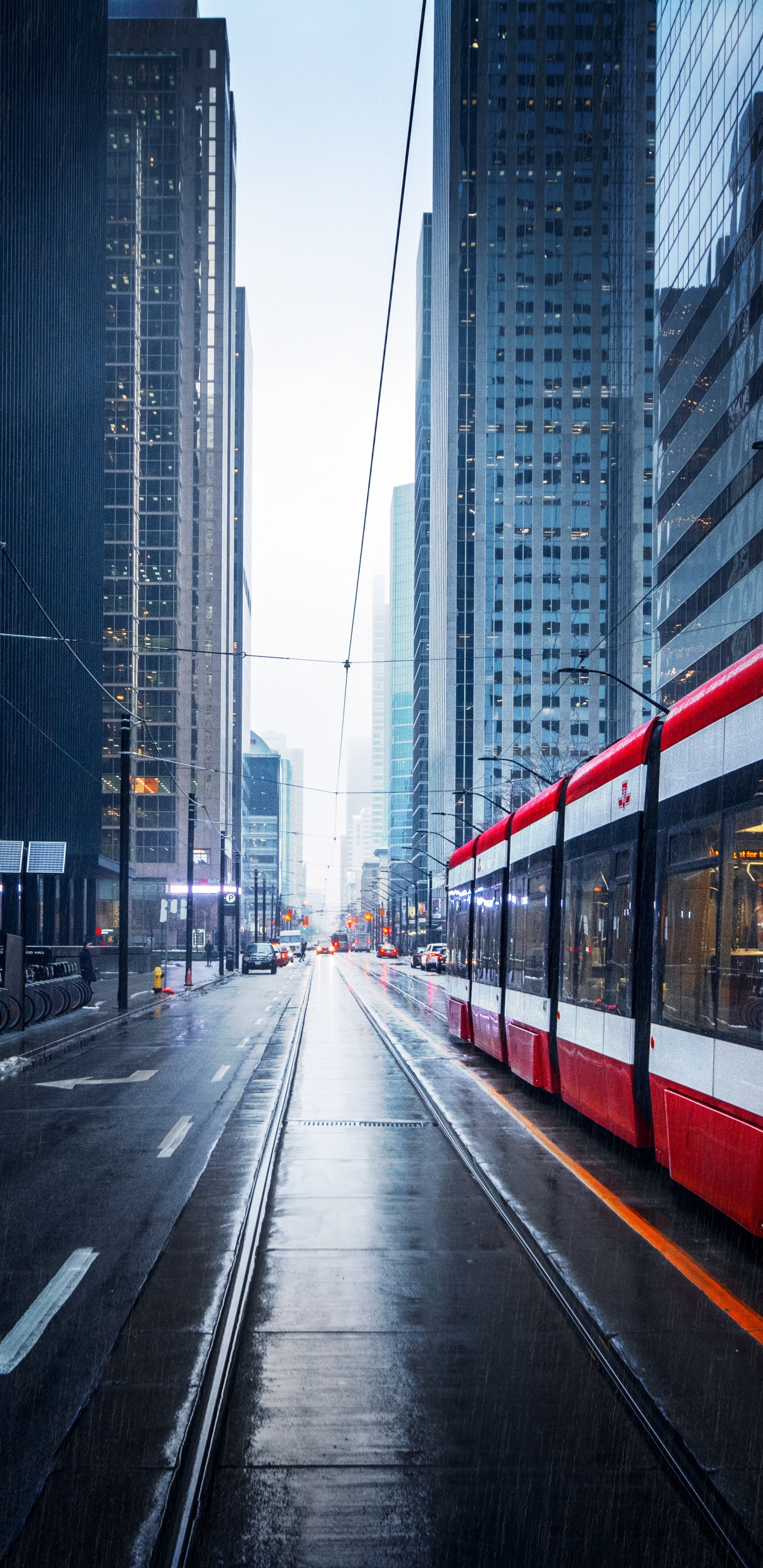 Обои Торонто, поезд, здание, автомобильное освещение, небоскреб в разрешении 1440x2960