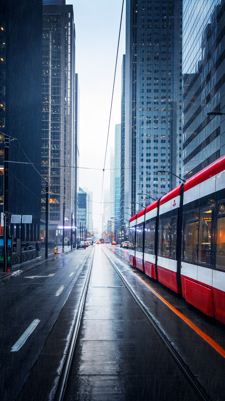 Обои Торонто, поезд, здание, автомобильное освещение, небоскреб в разрешении 750x1334