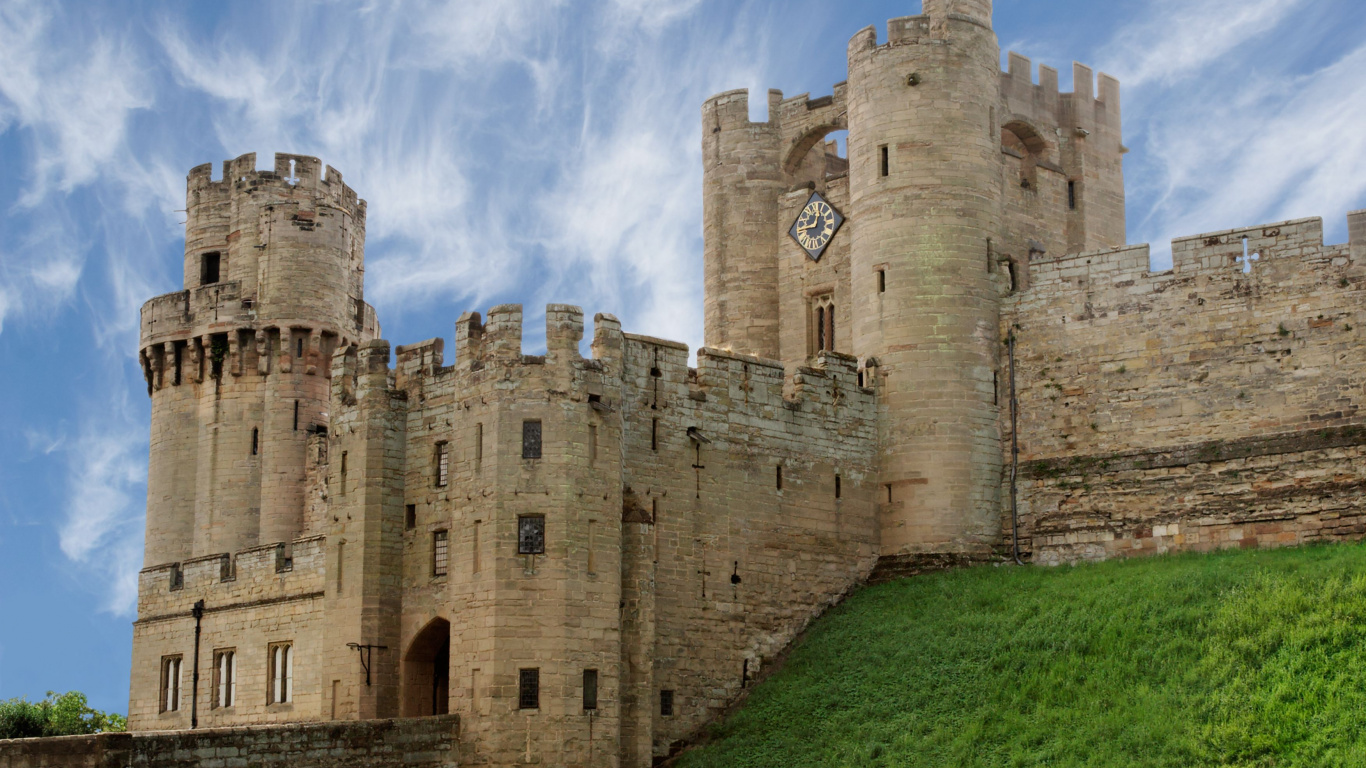 Обои Замок Уорвик, замок, средневековая архитектура, фортификация, историческое место в разрешении 1366x768