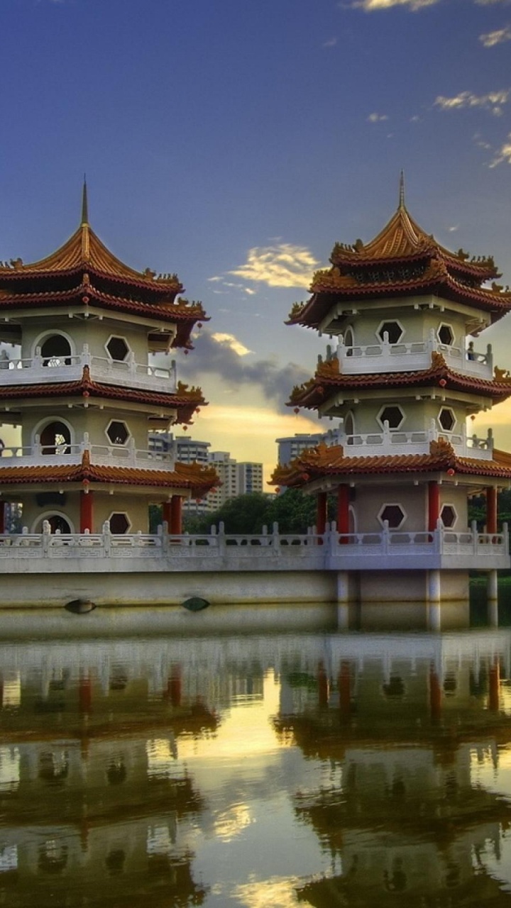 Обои китайский сад, сад, отражение, китайская архитектура, природа в разрешении 720x1280