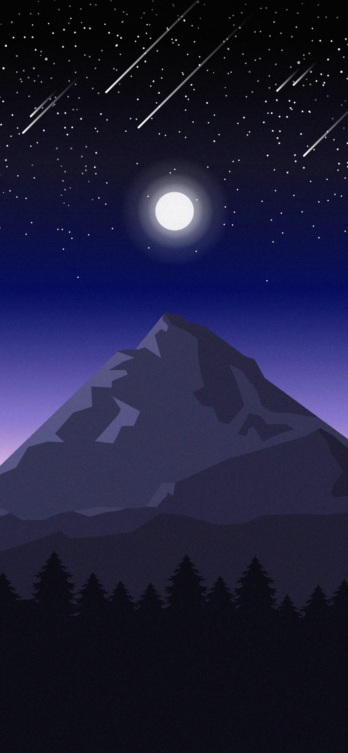 Обои горный рельеф, свет, небесное явление, гора, ночь в разрешении 1125x2436