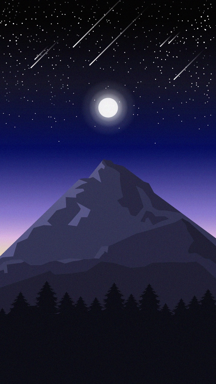 Обои горный рельеф, свет, небесное явление, гора, ночь в разрешении 720x1280