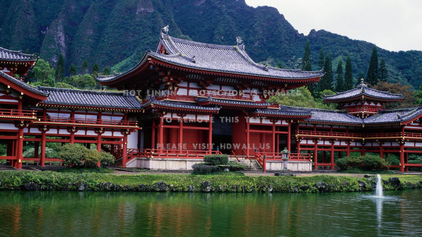 Обои Byodo-В Храме, храм, китайская архитектура, японская архитектура, святыня в разрешении 1366x768