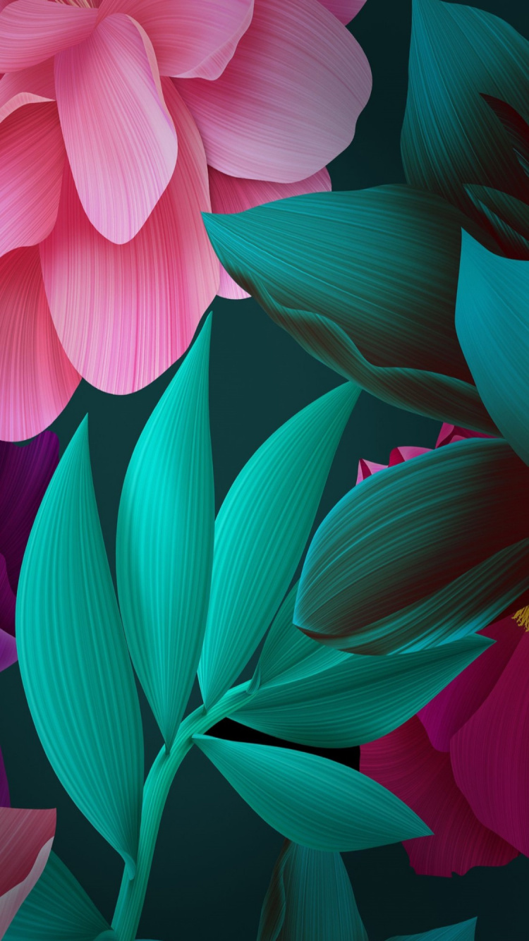 Обои ios, apple, лепесток, розовый, синий в разрешении 750x1334