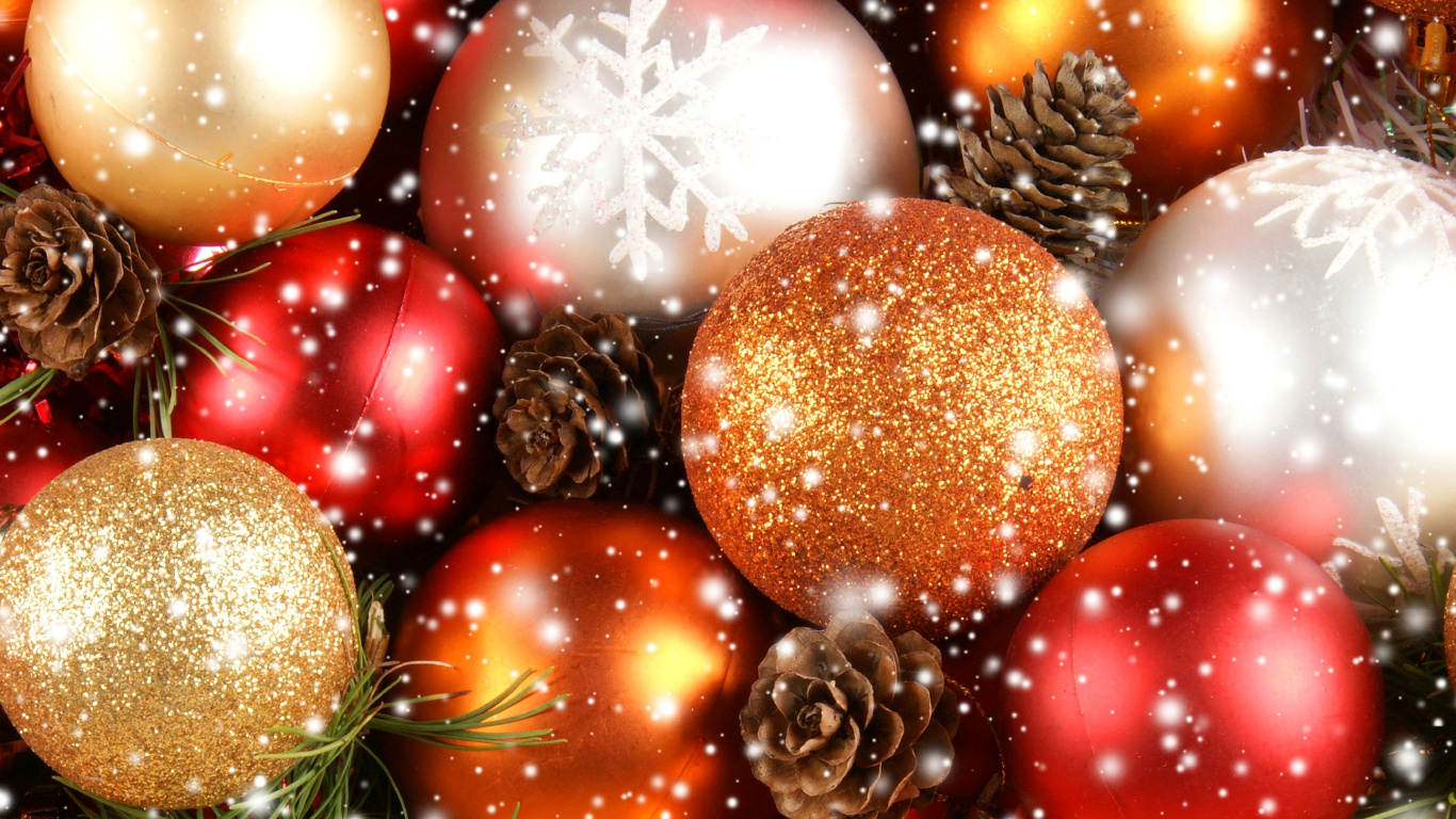 Обои Рождественский день, рождественский орнамент, Рождественские украшения, Рождество, праздник в разрешении 1366x768