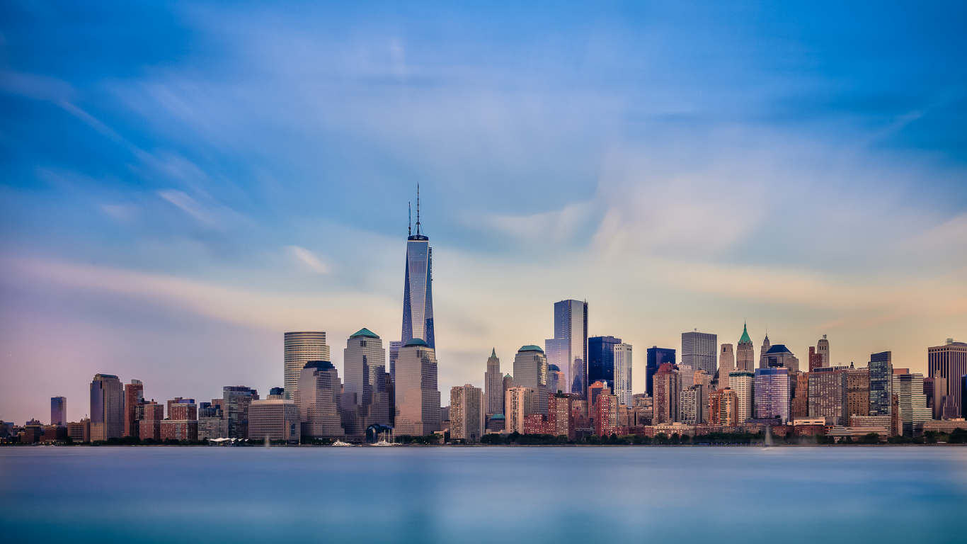 Обои Нью-Йорк, небоскреб, город, линия горизонта, городской пейзаж в разрешении 1366x768