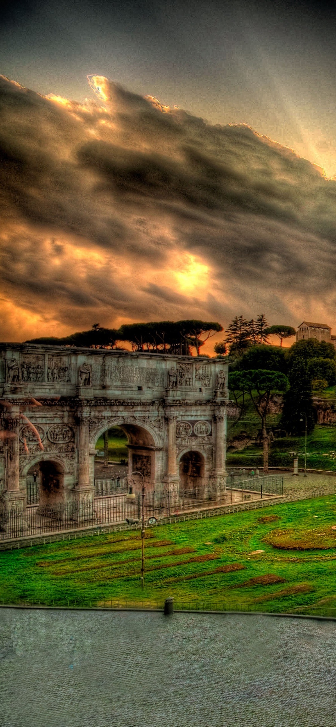 Обои Колизей, природа, облако, пейзаж, трава в разрешении 1125x2436