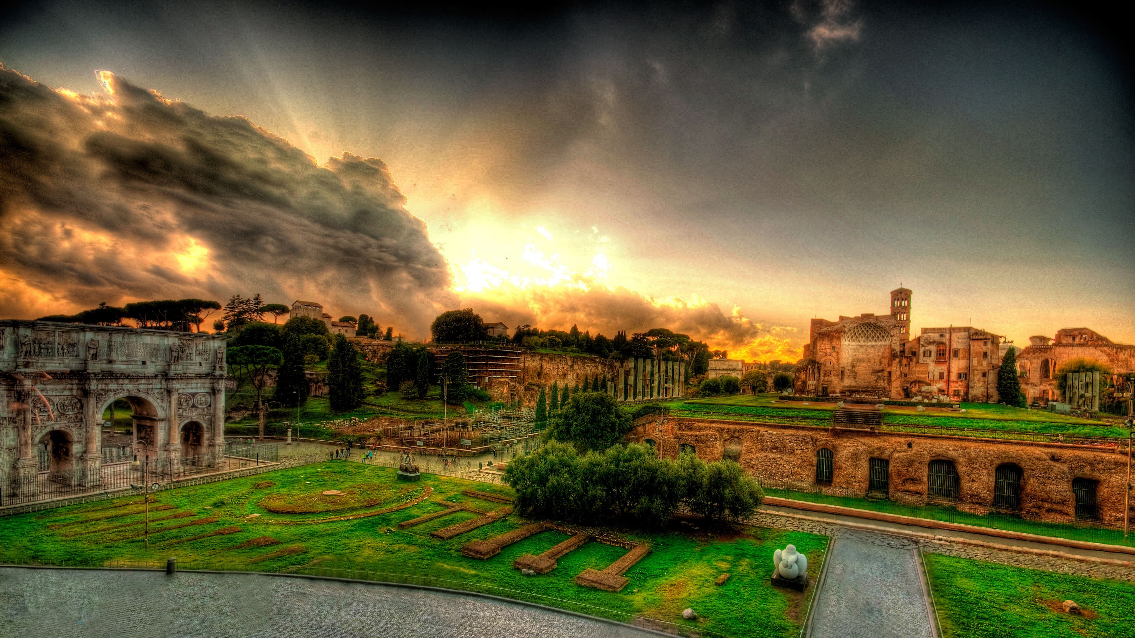 Обои Колизей, природа, облако, пейзаж, трава в разрешении 3840x2160