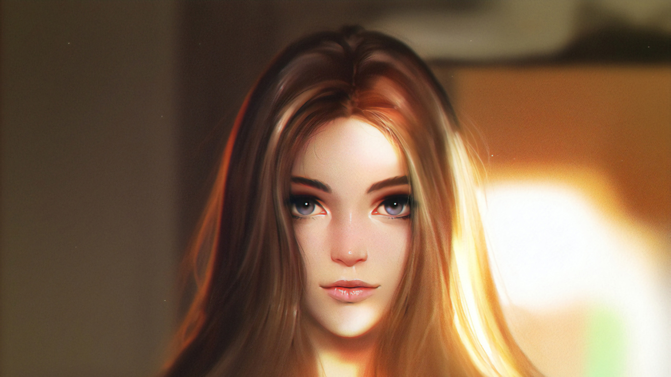 Обои лицо, рисование, губа, бровь, волосы в разрешении 1366x768