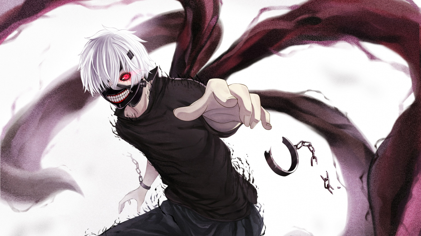 Обои Кен kaneki, Токио вурдалак, аниме, Манга, вымышленный персонаж в разрешении 1366x768